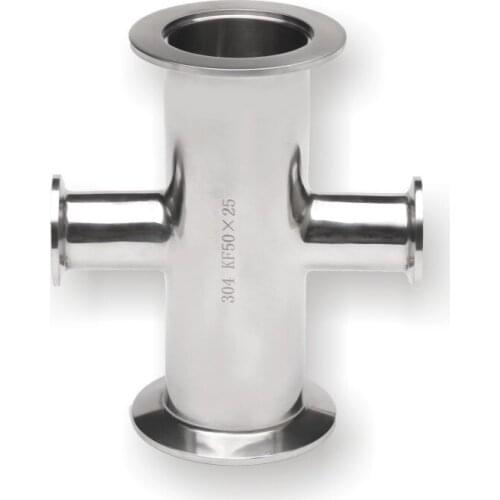 KF Vacuum Clamp 4 Way Connector Pipe Fitting Clamp Style Cross Stainless Steel 304