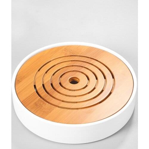 1pcs Circular Disc Tray Chinese Ceramic Tea Tray Water Storage Type Bamboo Tea Tray Bubble