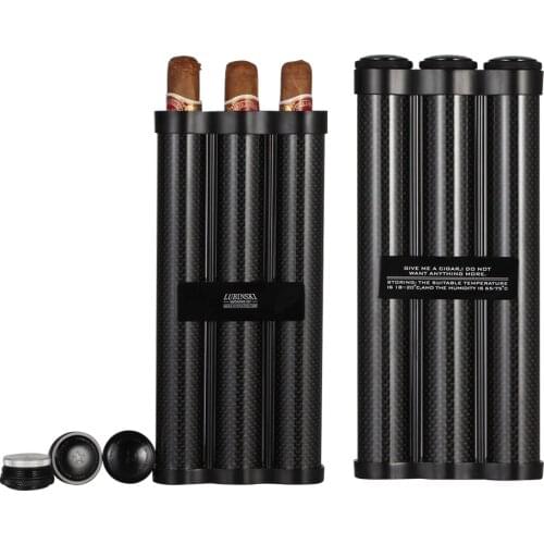 Lubinski Black Portable Cigar Case Tube Carbon Fiber Travel Cigar Humidor Box 2-3 Cigar Tube Holder As Christmas Gift