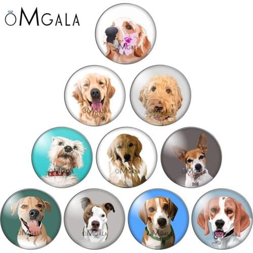 Cartoon Cute Dog Animals Patterns 10pcs mixed 12mm/18mm/20mm/25mm Round photo glass cabochon demo flat back Making findings