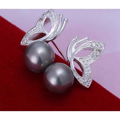 Fashion jewelry Earring For Women, Plated Earrings Pearl Butterfly Purple Earrings /HCQXAZWF IFWOZBCJ silver color