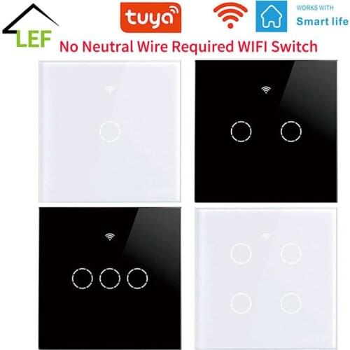 Wifi Wall Touch Switch EU No Neutral Wire Required Smart Light Switch 1/2/3/4 Gang Tuya Smart Home Support Alexa Google Home