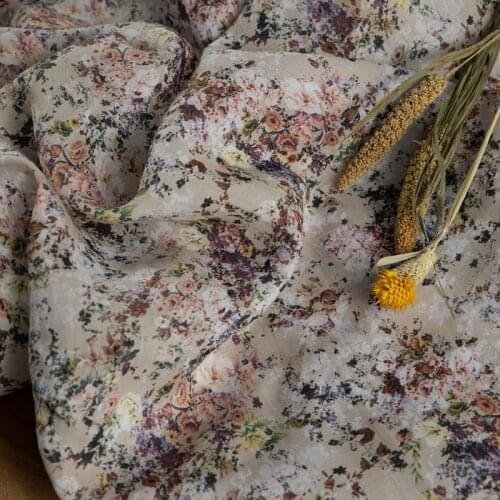 Natural pure ramie fabric Small floral print tissus High grade Gown Dress sewing