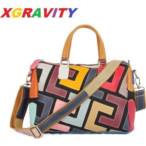 2021 New Genuine Leather Handbags Ladies Fashion Mix Color Bags Female Cross Body Big Bags Cow Leather Fashion Bags For Woman