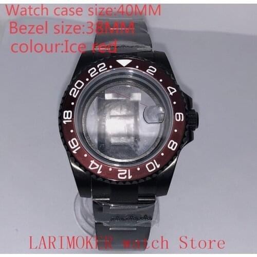 Suitable for Mingzhu Miyota 8215 40mm 904L stainless steel case, transparent black back cover, with bezel Ice red