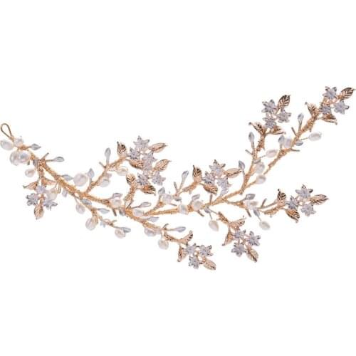 SLBRIDAL Gold Rhinestones Crystal Freshwater Pearls Wedding Tiara Headband Bridal Hair Accessories Bridesmaids Women Jewelry