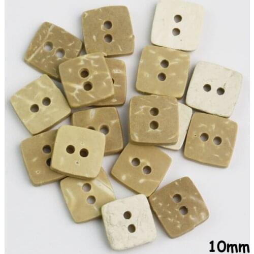 50Pcs/lot Size:10mm Natural Color Square Shape Coconut Buttons 2-Holes Wooden Button Sewing Accessories(kk-420)