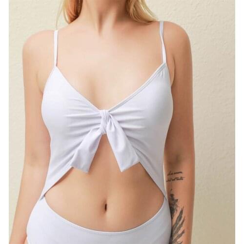 Bow Backless High Waist Bikini Female Swimsuit Women Swimwear One Piece Bandage Bikini Set Bandeau Bather Bathing Suit Swim