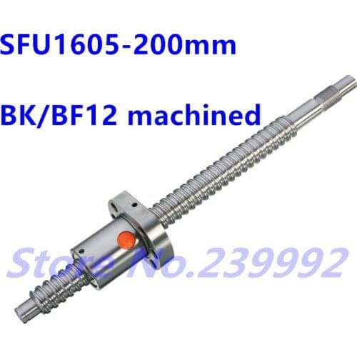 16mm 1605 Ball Screw Rolled C7 ballscrew SFU1605 200mm with one 1605 flange single ball nut for CNC parts BK/BF12 end machined