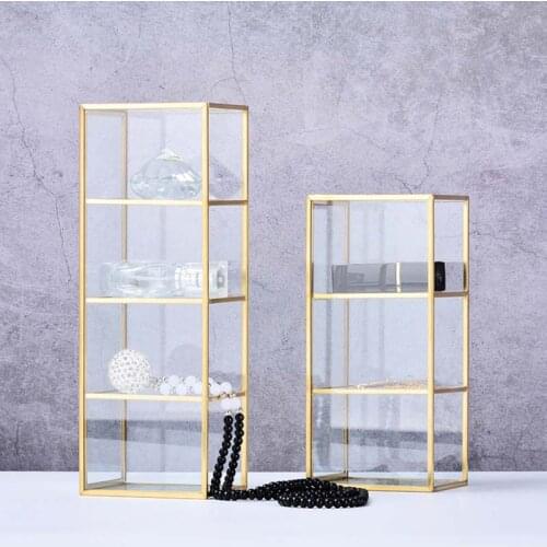 HUNYOO Nordic Cosmetics Storage Box Gold Glass Jewelry Plate Makeup Storage Box Transparent Belt Brush Large Capacity Jewelry