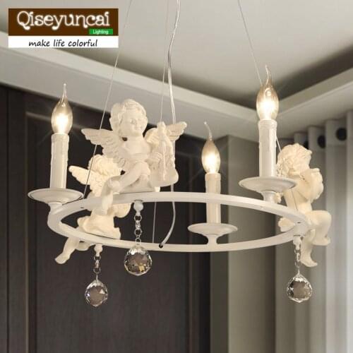Qiseyuncai Modern Resin Angels Pendant Lights with Decorative Crystal Pendant. Suspension Lamp lustre Lighting Candle lights