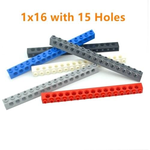 Technical MOC Parts 10PCS Building Blocks 1x16 with 15 holes Perforated Bricks Assembles Particles 3703 Long Beam Toys for Kids