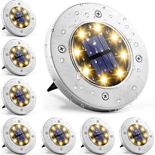 Thrisdar 8LED Solar Ground Light Outdoor Landscape Pathway Solar Disk Light Patio Yard Driverway Solar Deck Light