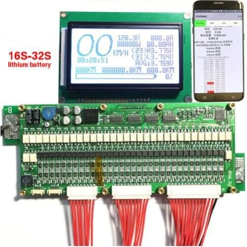 Smart display 16S-32S 300A lithium battery protection board balanced management system BMS Coulomb Counter
