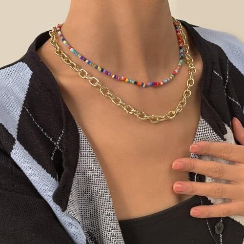 Vintage Bohemia Colorful Beaded Clavicle Chain Short Necklaces Fashion Hip hop Jewelry Accessories Femme Necklace For Women Gift