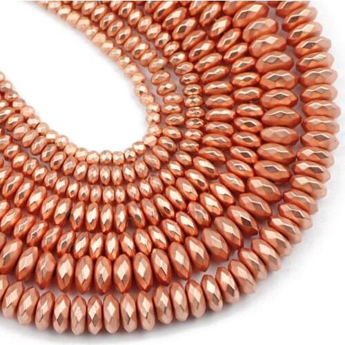 YHBZRET 3/4/6/8mm Natural Matte Rose Gold Hematite Stone Faceted Flat Round Spacer Loose Beads For Jewelry Making Diy bracelet