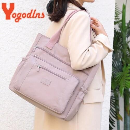 Yogodlns Warterproof Nylon Shoulder Bag Female Large Capcity Tote Bag Fashion Handle Bag Shopping Bag Travel Handbag and Purse B