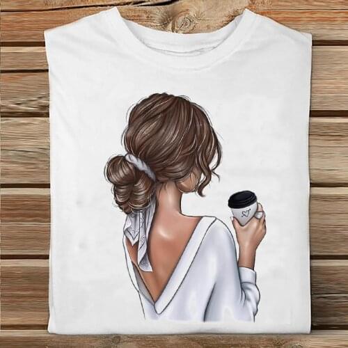 Women Short Sleeve Coffee Time Trend Cute Cartoon Sister Friends Clothes Print Tshirt Female Tee Top Ladies Graphic T-shirt