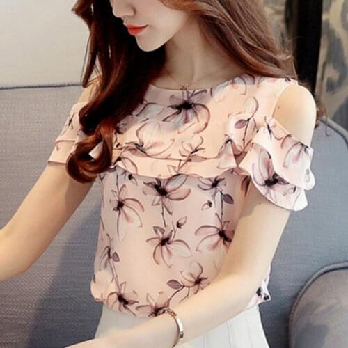 Women Clothes 2021 Summer Blouse For Women Off Shoulder Blouse Women Tops Print Chiffon Blouse Women Short Sleeve Shirts B73