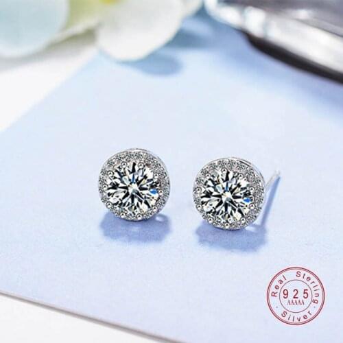 New Luxury Silver Color Round Crystal CZ Zircon Screw Back Stud Earrings For Women Wedding Engagement Piercing Jewelry