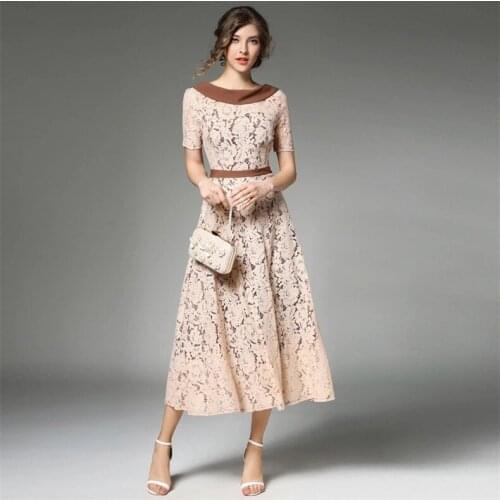 High Quality Explosions Leisure Vintage color matching Dresses Women lace Spring Casual Dress