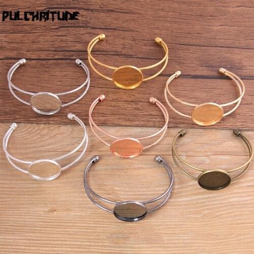 1pcs Antique Bronze Silver color KC Gold Plated Bangle Base Bracelet Blank Findings Tray Bezel Setting 25mm Cabochon Cameo
