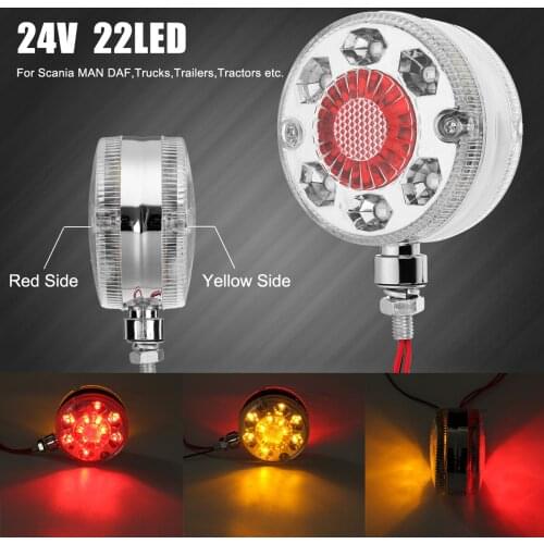 2pcs 24V Red White Double Face LED Side Marker Light Stop Turn Signal Tail Lights Lamp For Trucks Cars Trailers Lorry Tractors