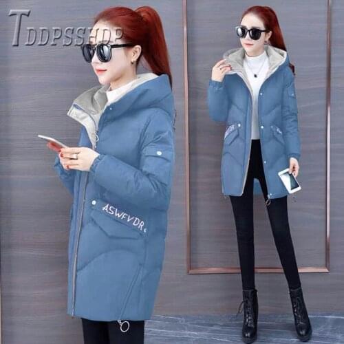 2019 English Alphabet Long Style Women Parkas Winter Padded Hoodie Female Overcoat