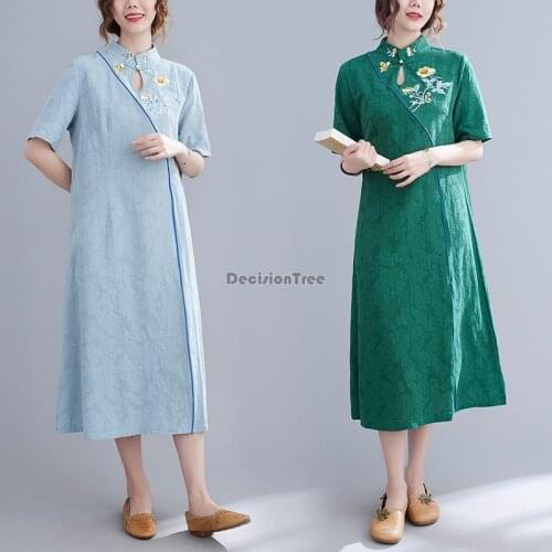 2021 chinese dress cheongsam qipao tang costume tea dress clothes women cotton linen dress elegant party dance costume qipao