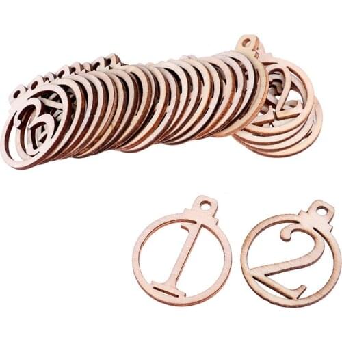 25PCs 1-25 Number Wood Christmas Calendar Tags Gift Box Wrapping Tags Decor