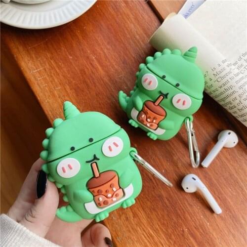 3D Cute Dinosaur Silicone Earphone Box Case Cover For Apple Airpods 1/2 Soft Full Cover Protective Case For Airpods Pro