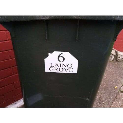4 X customized Premium Vinyl Wheelie Bin Recycle Numbers Stickers Street Name Sign