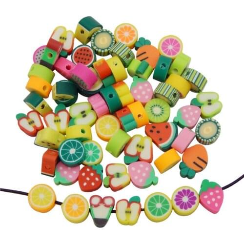 40pcs Mix Clay Spacer Beads Fruits flower Shape Cute Beads Polymer Clay Beads For Child Jewelry Making DIY Handmade Accessories