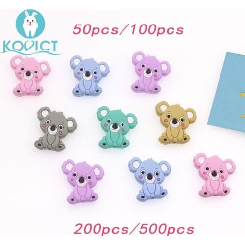 Kovict 50/100/200/500pcs 28mm Silicone Beads Mini Koala bead Baby Silicone Teether Food Grade Rodents DIY Baby Teething Toys