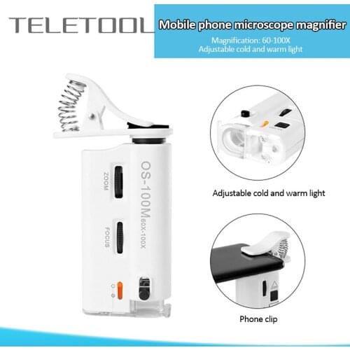60X-100X Mini Microscope Portable Universal Clip Microscope Smartphone Microscope Magnifying Glass with LED UV Light Magnifiers