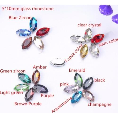 Promotion 20pcs 5*10mmSmall horse eye Crystal Colorful Sew On beads With Claw Setting Silver Back Stone With MetalClaw WithHoles
