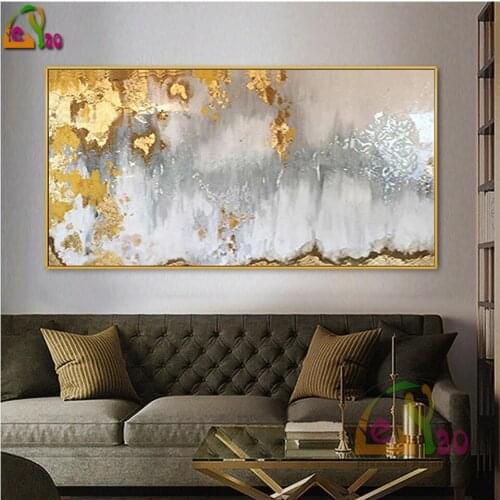 Big Size Diy Diamond Painting Abstract Painting Gold Gray White Gorgeous 5d Diamond Embroidery Painting Landscape Home Decor