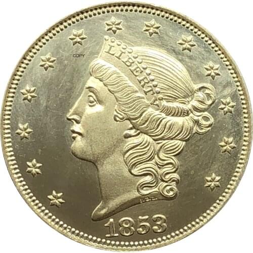 United States Of America Liberty Head Double Eagle US 1853 1853 O 20 Twenty Dollars No Motto Gold Coin Brass Metal Copy Coins