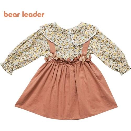 Bear Leader Baby Girls Spring Clothes Sets New Autumn Kids Causal Floral Shirts And Suspender Skirt Outfit 2Pcs Children Clothes