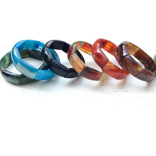 Botswana Carnelian Stripe Agates Beads Stretchy Bracelet Bangle 7.5"L For Woman Charm Bracelet Pierre Naturelle