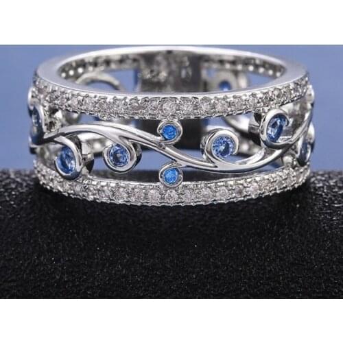 CAOSHI Exquisite Hollow Out Design Band Rings for Women Inlaid Shine Blue/White Zirconia Fashion Wedding Party Jewelry Gift Hot