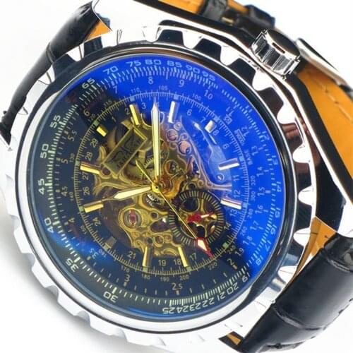 Mens Watch Luxury Famous Brand JARAGAR Fashion Photochromic Glass Mechanical Skeleton Watches Leather Band Military Army watch