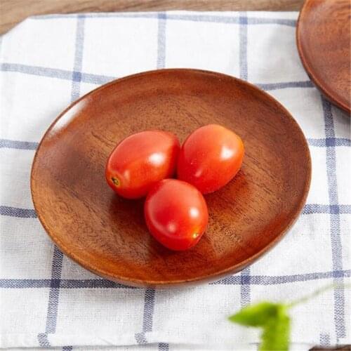 Wooden Dish Round Wooden Plate Fruit Plate Food Plate Wooden Cutlery Dish Hotel Snack Dish Solid Wood Snack Fruit Plate