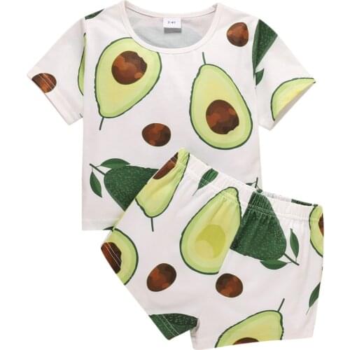 Children Sets Toddler Kids Baby Girls Boys Short Sleeve Fruit Printed Tops+Shorts Sets Avocado Orange Watermelon Clothes Summer