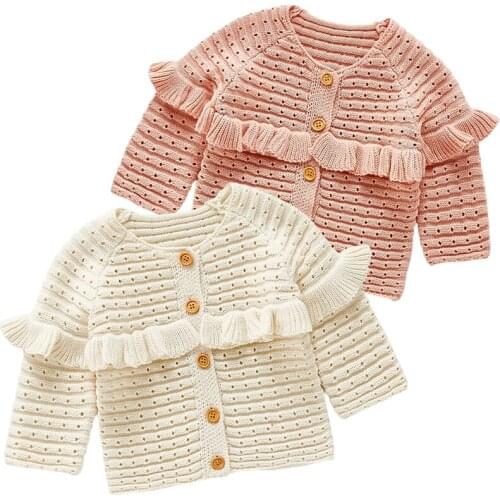 Kids Baby Cardigan Fashion Baby Girls Cardigan Knitting 0-3Yrs Autumn Spring Lotus Leaf Collar Solid Color Childrens Sweater