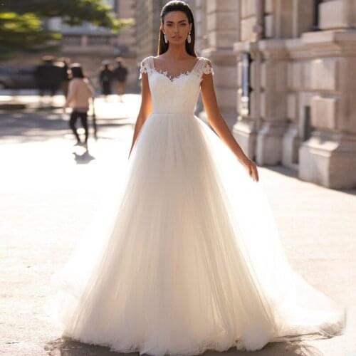 Elegant A-line Wedding Dress Cap Sleeves Backless Boho Bride Dress Simple Vestido de Novia White Ivory Bridal Gown