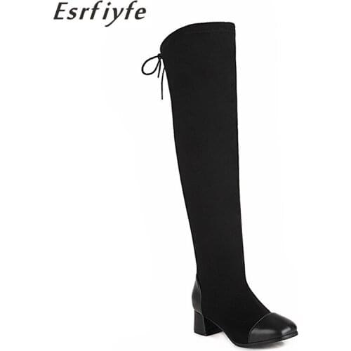 ESRFIYFE New Winter Over The Knee Boots Women Stretch Fabric Thigh High Sexy Woman Shoes Long Bota Feminina Zapatos De Mujer