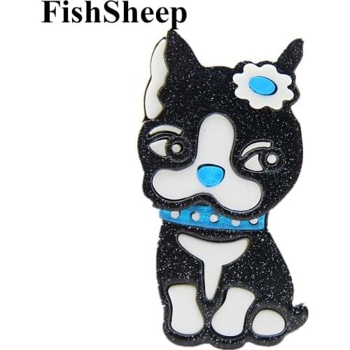 FishSheep Acrylic Dog Brooches For Women Kids Resin Animal Boston Terrier Brooch Pins Fashion Handmade Acrylic Jewelry Gifts