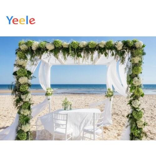 Yeele Wedding Photocall Flower Frame Curtain Sea Beach Photography Background Customized Photographic Backdrops for Photo Studio