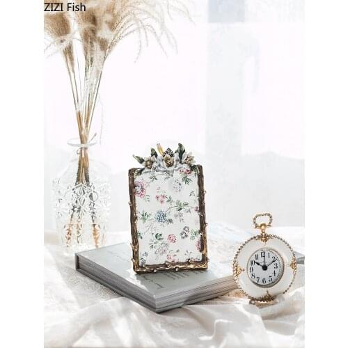 5/6 Inch Vintage Photo Frame Flowers Imitation Rattan Weave Family Portrait Nightstand Desk Decoration Picture Frames Home Decor